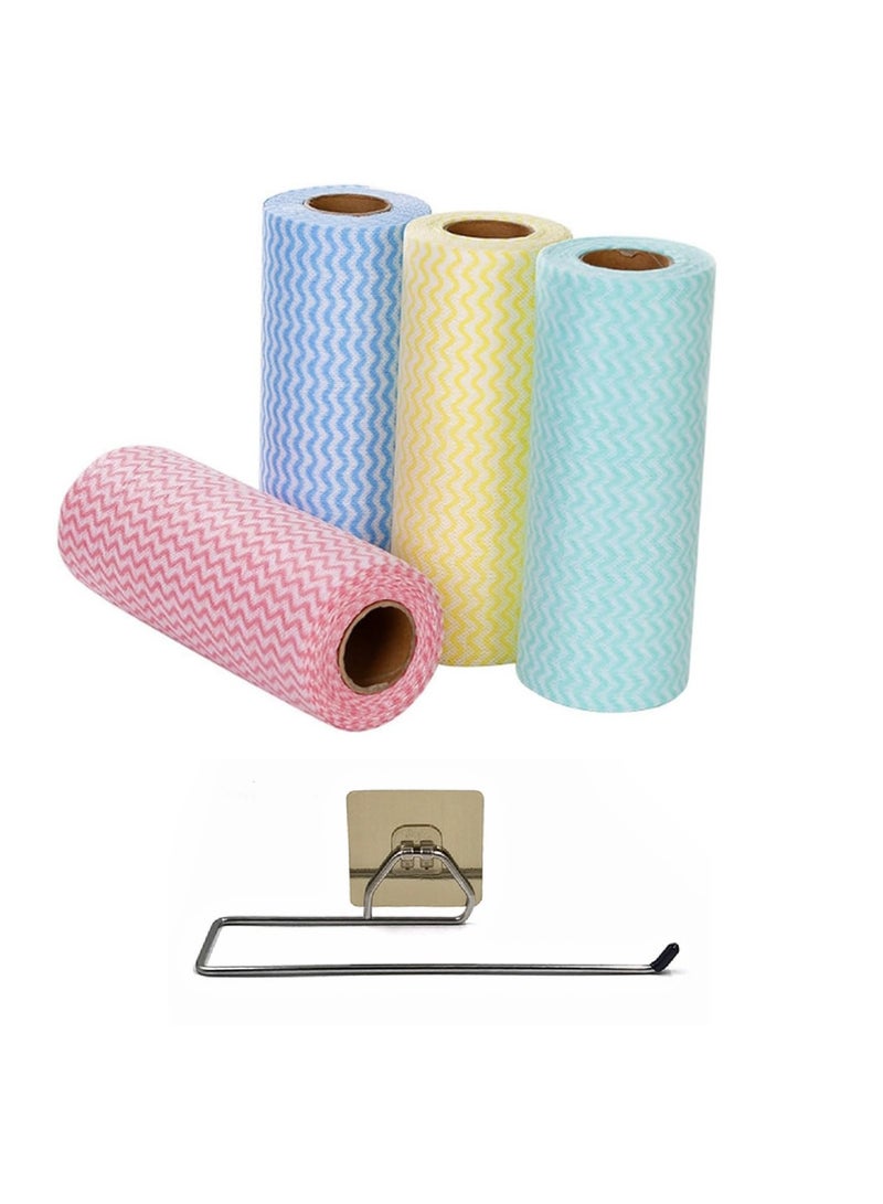 Disposable Reusable Kitchen Rolls,House Cleaning Rags ,Scouring Pads,Dish Towels (4 Rolls+1Hook)  - Image 1