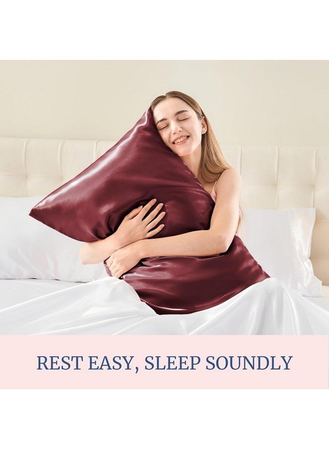 Go Well Satin Silk Pillow Cover for Hair and Skin 2 Piece with 3 Piece Satin Scrunchies for Women Stylish Silk Pillow Covers with Envelope Closure end Design|Silk Pillow Cases(Maroon) 600 TC, 600 TC - Image 4