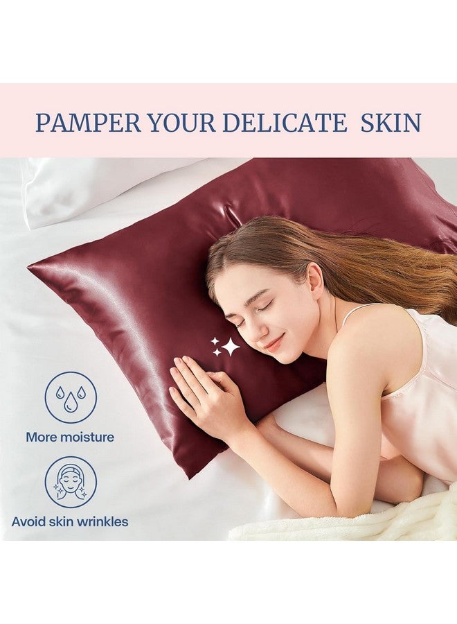 Go Well Satin Silk Pillow Cover for Hair and Skin 2 Piece with 3 Piece Satin Scrunchies for Women Stylish Silk Pillow Covers with Envelope Closure end Design|Silk Pillow Cases(Maroon) 600 TC, 600 TC - Image 3