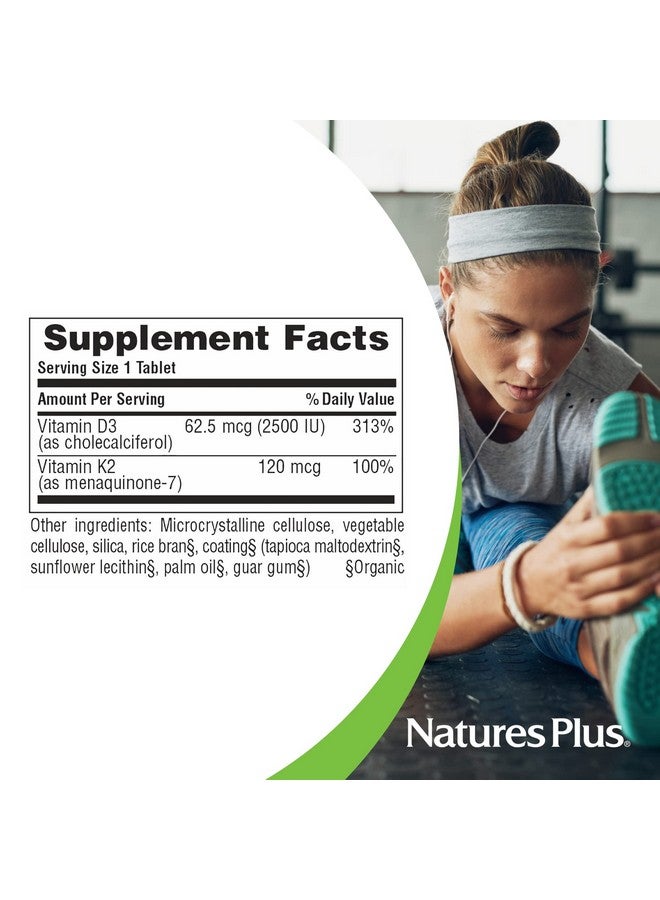 NaturesPlus Natures Plus Vitamins D3 & K2-90 Tablets - Promotes Bone Support, Immune Function, Cardiovascular Health & Mood Balance - Vegetarian, Gluten Free - 90 Servings - Image 4