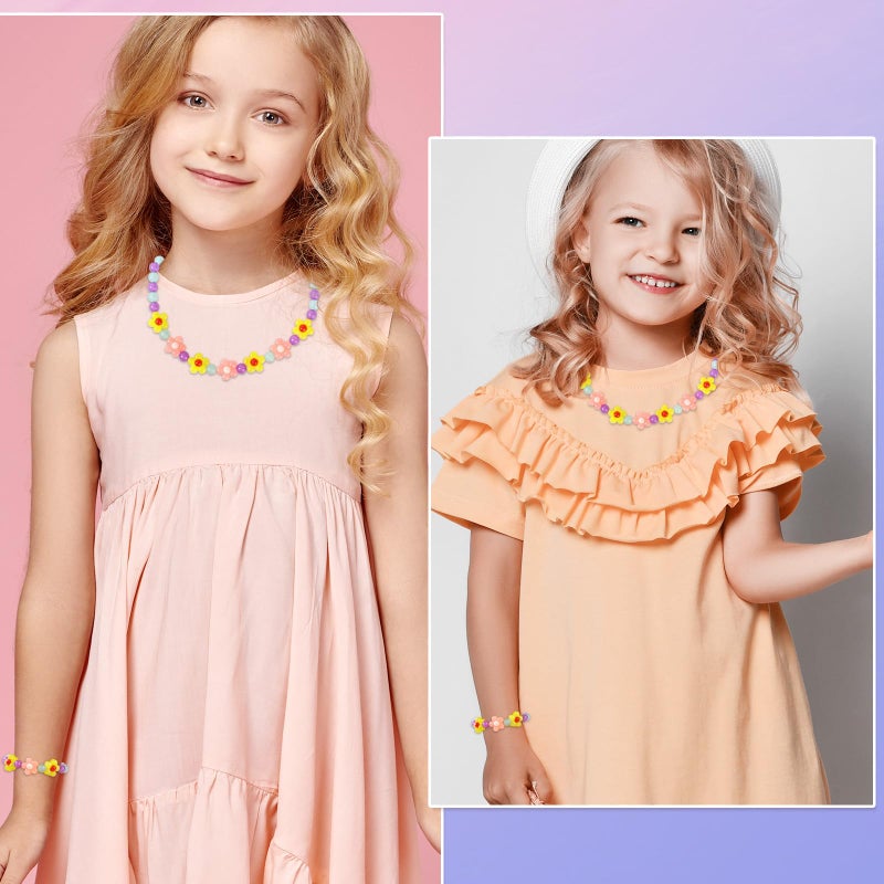 Yarkeuier Girls Jewelry Set - Cute Flower Beads Necklace Bracelet-Toddler Girls Flower Jewelry - Stretchy Chunky Costume Jewelry Present Toy-Yellow - Image 5