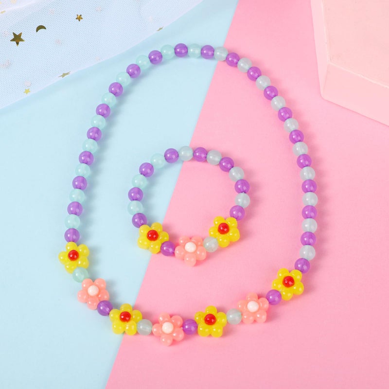 Yarkeuier Girls Jewelry Set - Cute Flower Beads Necklace Bracelet-Toddler Girls Flower Jewelry - Stretchy Chunky Costume Jewelry Present Toy-Yellow - Image 3