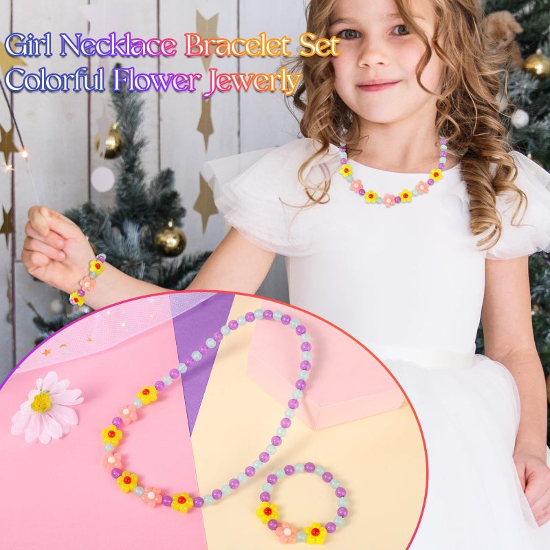 Yarkeuier Girls Jewelry Set - Cute Flower Beads Necklace Bracelet-Toddler Girls Flower Jewelry - Stretchy Chunky Costume Jewelry Present Toy-Yellow - Image 4