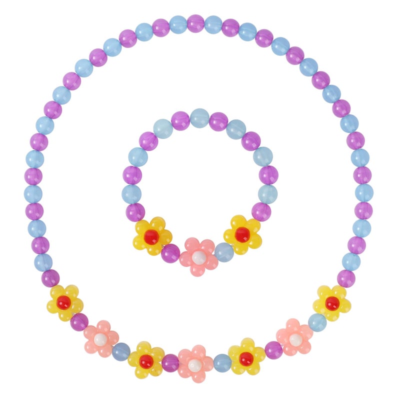 Yarkeuier Girls Jewelry Set - Cute Flower Beads Necklace Bracelet-Toddler Girls Flower Jewelry - Stretchy Chunky Costume Jewelry Present Toy-Yellow - Image 1