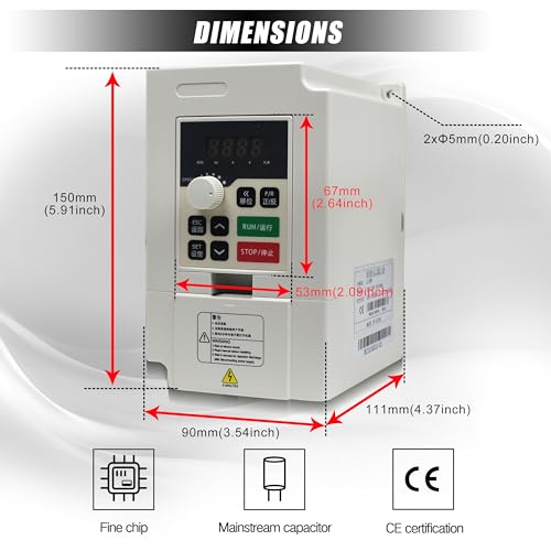 CNCTOPBAOS 2.2KW VFD Inverter 220V 11A 3HP Variable Frequency Drive 2200W Spindle Motor Control VSD Converter 0-1000Hz with Extension Cable for CNC Router Milling Engraving Machine (2.2KW) - Image 3