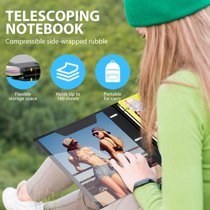 WOT I 2-Pack Telescoping 3 Ring Binder Notebooks - Customizable Cover, 5 Dividers & Pocket Folder in One Slim Organizer (60 Sheets Included), Black - Image 2