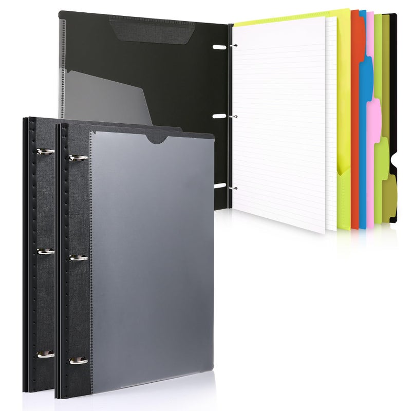 WOT I 2-Pack Telescoping 3 Ring Binder Notebooks - Customizable Cover, 5 Dividers & Pocket Folder in One Slim Organizer (60 Sheets Included), Black - Image 1