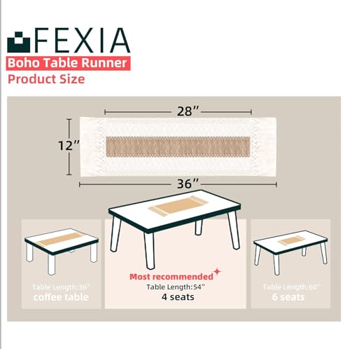 FEXIA Boho Table Runner for Thanksgiving Home Decor with Tassels 36 Inches Long Farmhouse Rustic Table Runner Cream & Brown Macrame for Boho Dining Bedroom Decor Rustic Bridal Shower (12x36 Inches) - Image 2