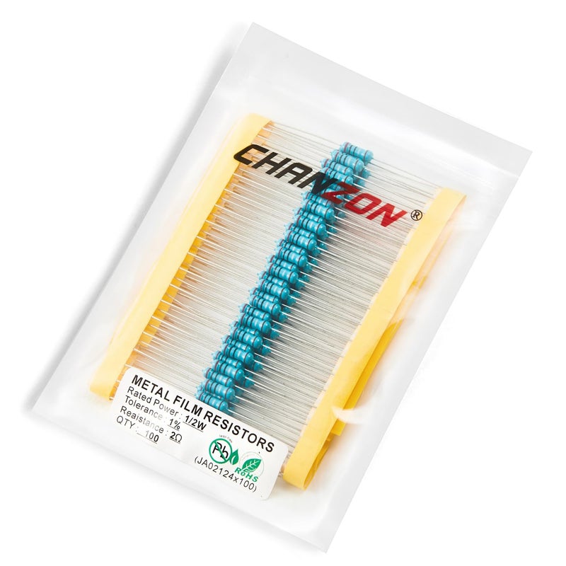 CHANZON 100 قطعة 1/2 واط (0.5 واط) 2Ω أوم مقاومة ثابتة من الفيلم المعدني 0.01 ±1% تحمل 2 ر مقاومات عبر الفتحة مع شهادة روهس - Image 4
