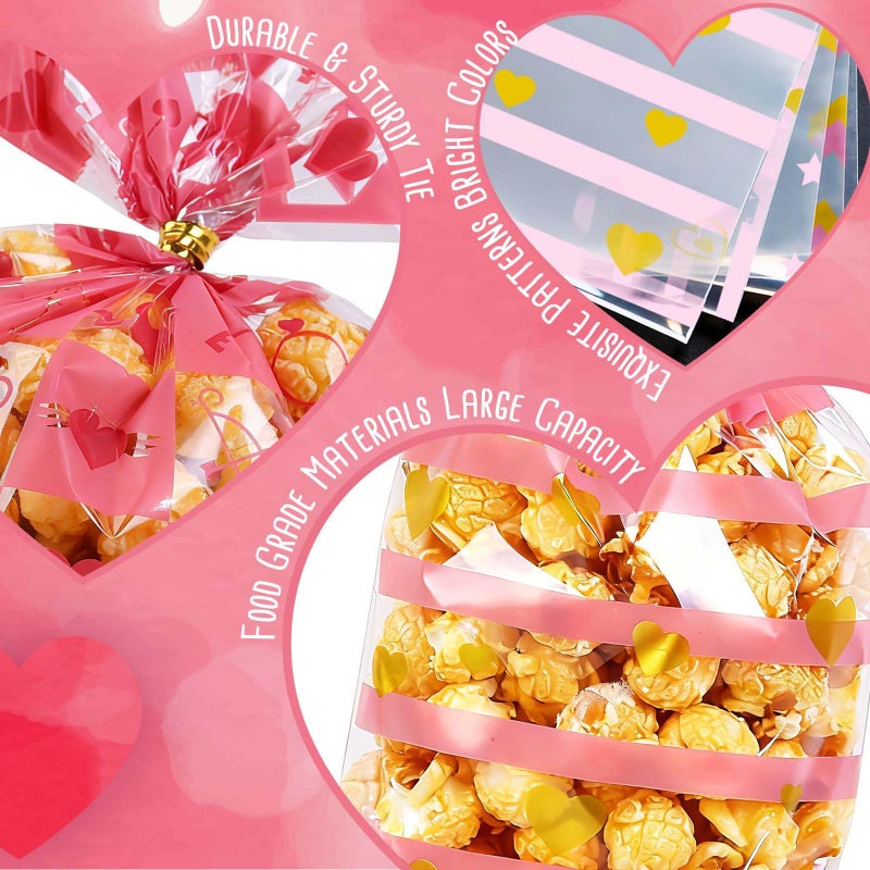 Onfaon Valentines Bags - 180Pcs Valentines Goodie Bags With 200Pcs Twists For Snacks Cookies Candy Packing  Cellophane Treat Bags For Classroom Parties  Kids  Coworkers - Image 5