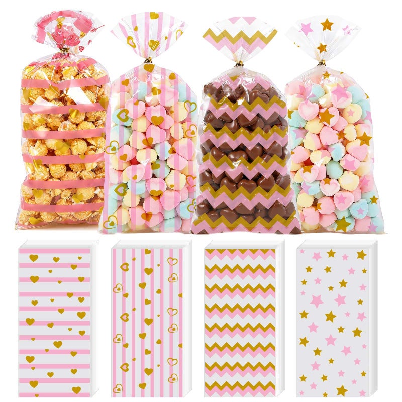 Onfaon Valentines Bags - 180Pcs Valentines Goodie Bags With 200Pcs Twists For Snacks Cookies Candy Packing  Cellophane Treat Bags For Classroom Parties  Kids  Coworkers - Image 1