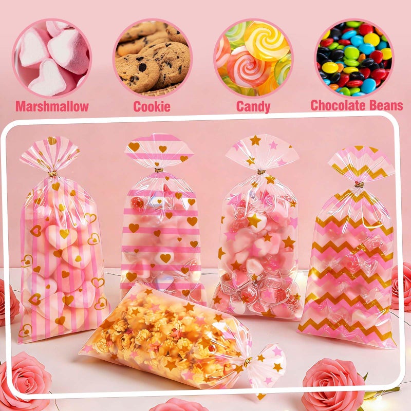 Onfaon Valentines Bags - 180Pcs Valentines Goodie Bags With 200Pcs Twists For Snacks Cookies Candy Packing  Cellophane Treat Bags For Classroom Parties  Kids  Coworkers - Image 4