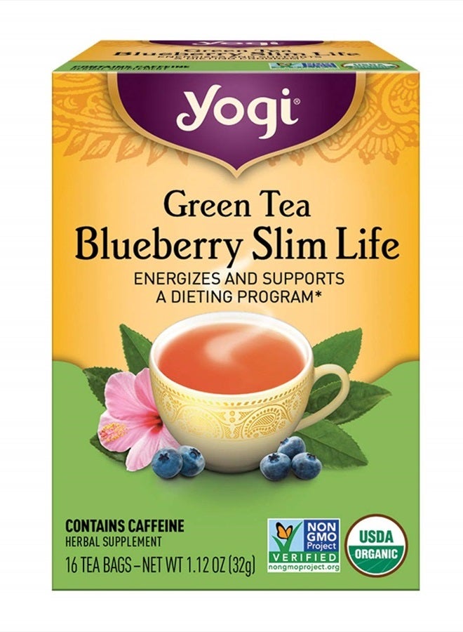 YOGI Green Tea, Blueberry Slim Life, 16 Tea Bags - Image 1