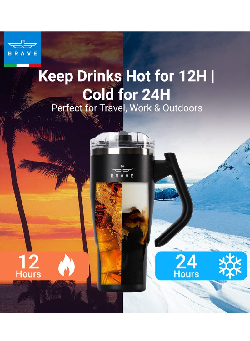 بريف تمب جارد تمبلر 950مل - 18/8 ستانلس ستيل ترافل ماج, ثيرمال كوفي كوب, 2-إن-1 ليكبروف ليد وذ سترو & روتيتينج هاندل, إنسوليتد هوت & كولد بيفيرج ماج, كار كوب هولدر كومباتيبيل, ديورابل & ريوسابل كوفي ترافل ماج (بلاك) - Image 2