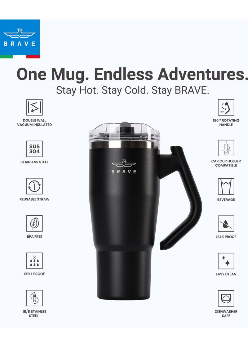 بريف تمب جارد تمبلر 950مل - 18/8 ستانلس ستيل ترافل ماج, ثيرمال كوفي كوب, 2-إن-1 ليكبروف ليد وذ سترو & روتيتينج هاندل, إنسوليتد هوت & كولد بيفيرج ماج, كار كوب هولدر كومباتيبيل, ديورابل & ريوسابل كوفي ترافل ماج (بلاك) - Image 3