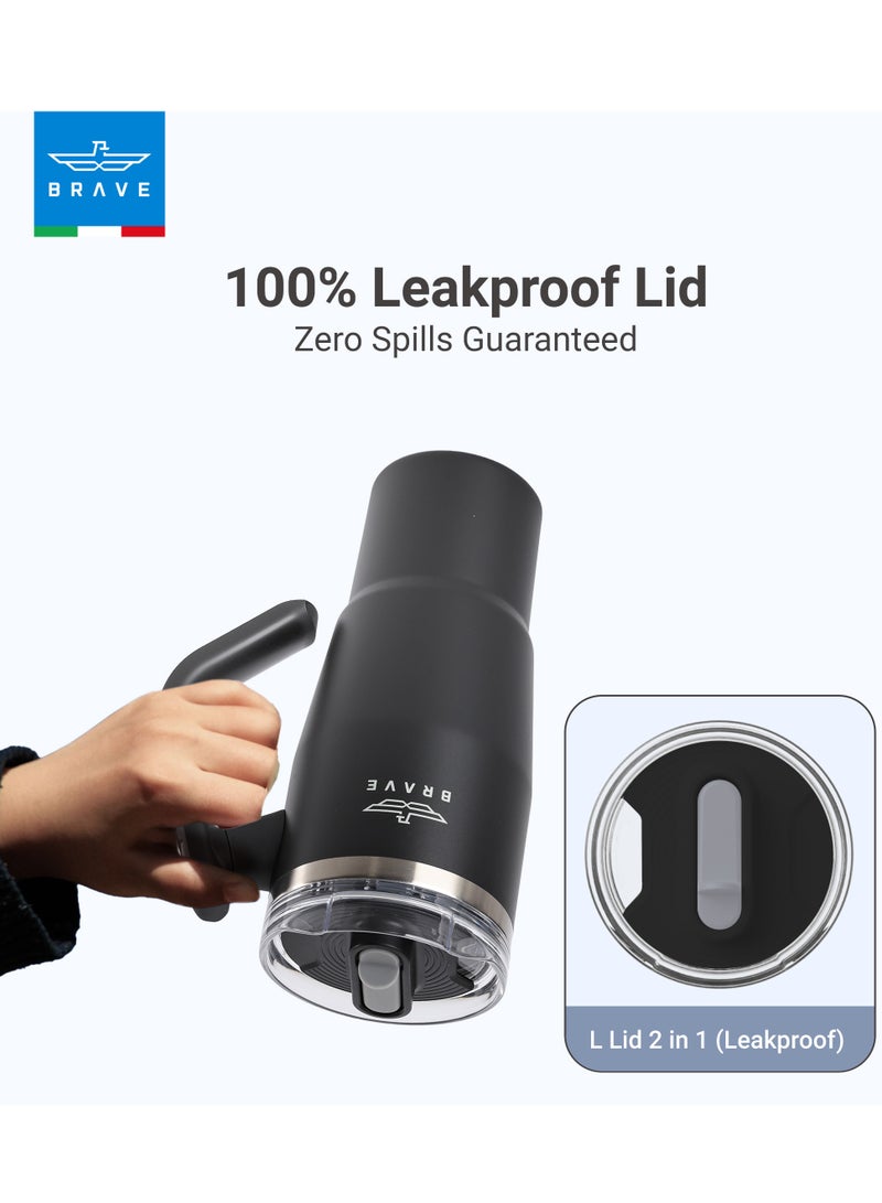 بريف تمب جارد تمبلر 950مل - 18/8 ستانلس ستيل ترافل ماج, ثيرمال كوفي كوب, 2-إن-1 ليكبروف ليد وذ سترو & روتيتينج هاندل, إنسوليتد هوت & كولد بيفيرج ماج, كار كوب هولدر كومباتيبيل, ديورابل & ريوسابل كوفي ترافل ماج (بلاك) - Image 4