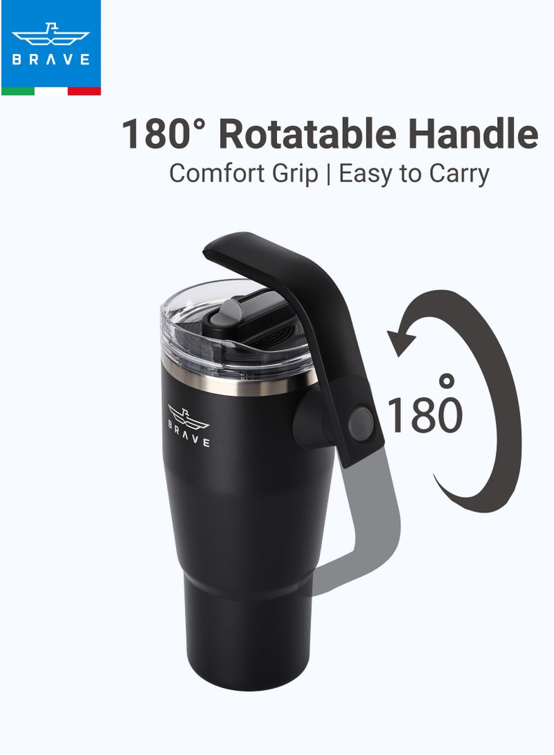 بريف تمب جارد تمبلر 950مل - 18/8 ستانلس ستيل ترافل ماج, ثيرمال كوفي كوب, 2-إن-1 ليكبروف ليد وذ سترو & روتيتينج هاندل, إنسوليتد هوت & كولد بيفيرج ماج, كار كوب هولدر كومباتيبيل, ديورابل & ريوسابل كوفي ترافل ماج (بلاك) - Image 5