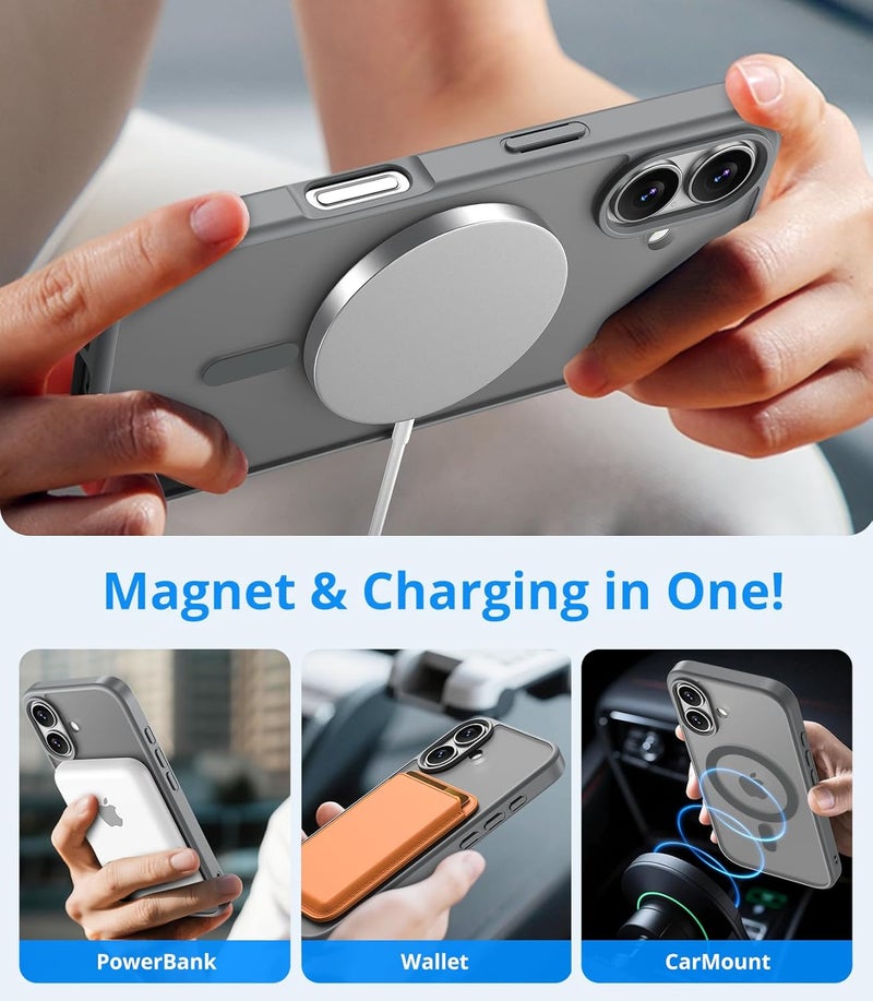 Vansdon Magnetic for iPhone 16 Case with 1 Protective Glass, Compatible with Magsafe, Military Standard Drop Protection, Translucent Matte Back, Shockproof Mobile Phone Case for iPhone 16, Titanium - Image 3