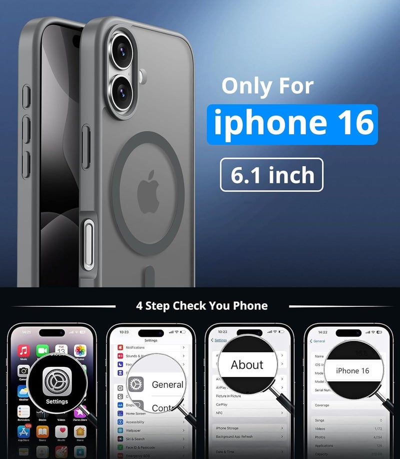 Vansdon Magnetic for iPhone 16 Case with 1 Protective Glass, Compatible with Magsafe, Military Standard Drop Protection, Translucent Matte Back, Shockproof Mobile Phone Case for iPhone 16, Titanium - Image 4
