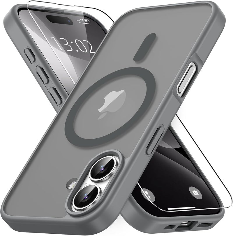 Vansdon Magnetic for iPhone 16 Case with 1 Protective Glass, Compatible with Magsafe, Military Standard Drop Protection, Translucent Matte Back, Shockproof Mobile Phone Case for iPhone 16, Titanium - Image 1