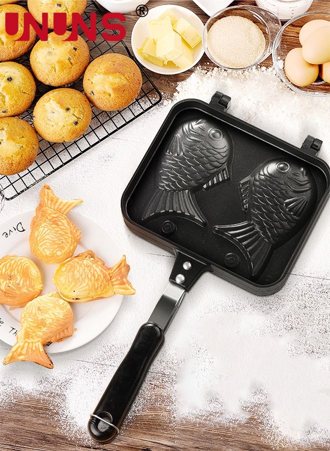 UNUNS Double Fish Shaped Waffle Maker,Taiyaki Fish Shape Cake Pan Mold，Cake Pan Bread Waffle Maker Home Cooking - Image 1