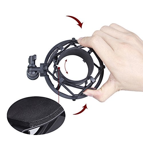 Koolertron Microphone Shock Mount,Mic Clip Holder,Universal 50MM Anti-Vibration Mic Holder for 48MM-54mm Diameter Studio Condenser Mic (Black) - Image 4