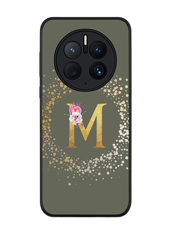 Stylizedd Rugged Black edge case for Huawei Mate 50 Pro Slim fit Soft Case Flexible Rubber Edges TPU Gel Thin Cover - Custom Monogram Initial Letter Floral Pattern Alphabet - M (Olive Green) - Image 1