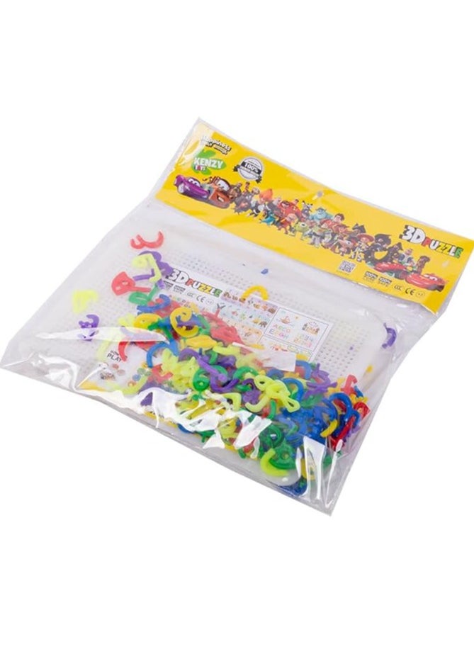A 3D Puzzle Game For Children Designed With Colorful Arabic Letters And Pins Made Of Plastic With A Grid Board - A Useful Game For Developing Children’S Language And Spelling Skills And For Children’S Communication Sessions  - Image 1