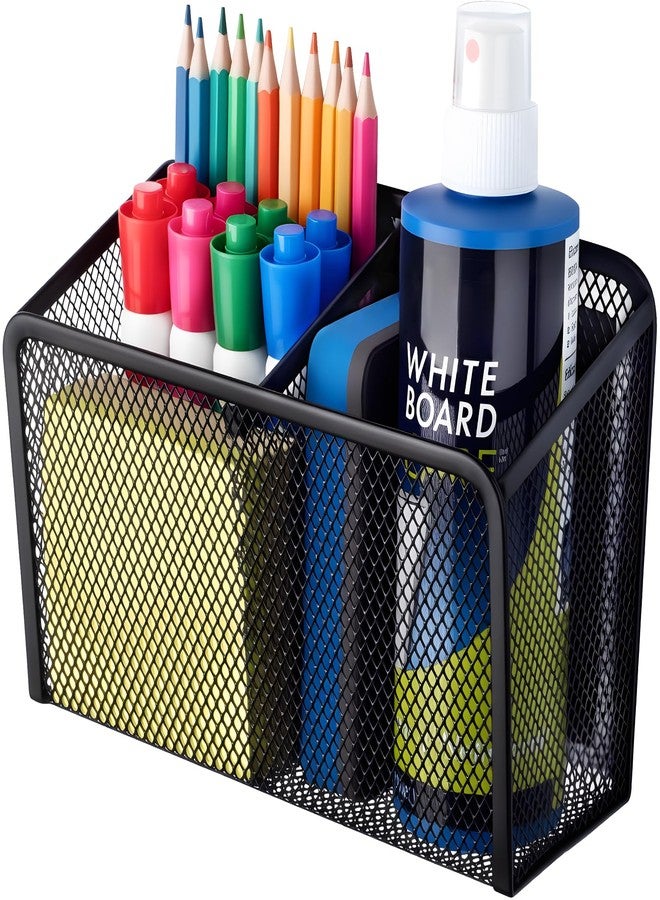 BEYGORM Magnetic Pen Holder with Large Magnet for Whiteboard, Hold Large Bottle, Mesh Dry Erase Marker & Pencil Holder for School Locker, Basket for Refrigerator, Classroom Organizer (Black) - Image 1