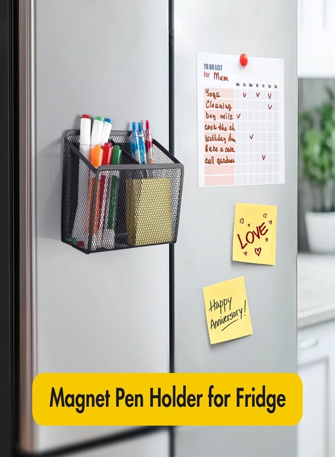 BEYGORM Magnetic Pen Holder with Large Magnet for Whiteboard, Hold Large Bottle, Mesh Dry Erase Marker & Pencil Holder for School Locker, Basket for Refrigerator, Classroom Organizer (Black) - Image 5