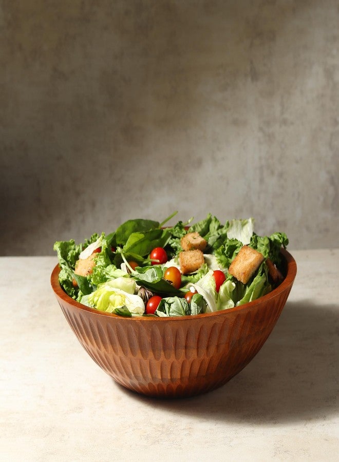 LAVAUK 12" x 4" Wood bowl with hand carved pattern | 4.3 quarts capacity | wooden bowl for food, serving salads, pasta, cereal or popcorn | kitchen counter centerpiece bowl for fruits | - Image 4