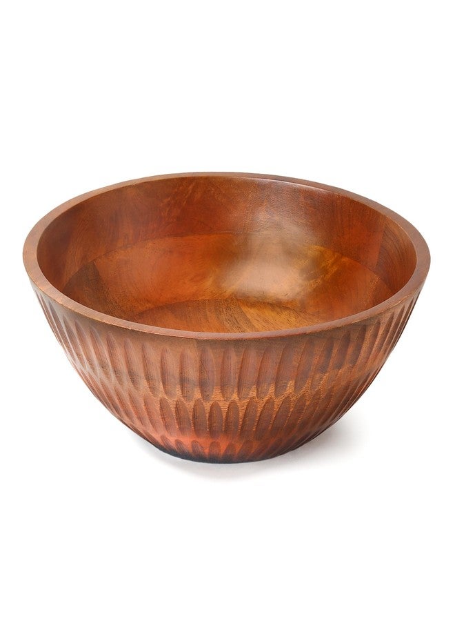 LAVAUK 12" x 4" Wood bowl with hand carved pattern | 4.3 quarts capacity | wooden bowl for food, serving salads, pasta, cereal or popcorn | kitchen counter centerpiece bowl for fruits | - Image 1