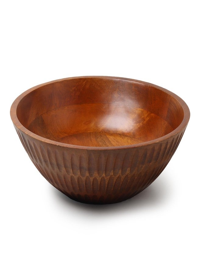 LAVAUK 12" x 4" Wood bowl with hand carved pattern | 4.3 quarts capacity | wooden bowl for food, serving salads, pasta, cereal or popcorn | kitchen counter centerpiece bowl for fruits | - Image 5