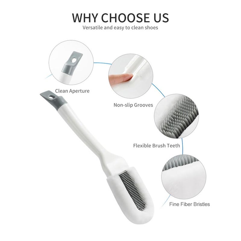 Andiker Polypropylene Professional Cleaning Shoe Brush, Multifunctional Long Handle, Hangable Soft Bristle Shoes Cleaner, White - Image 3