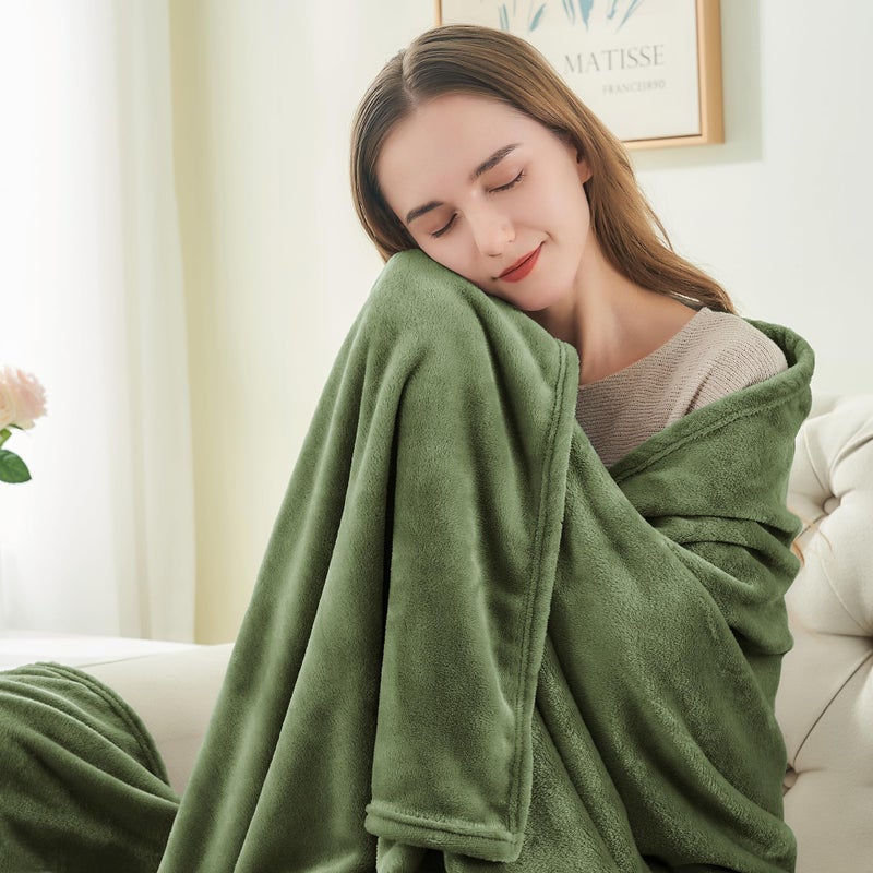 BEDELITE Fleece Blanket Twin Size Olive Green Throw Blankets for Couch & Bed  300GSM Luxury Plush Cozy Fuzzy Blanket 60x80 inches  Super Soft Warm Lightweight Throw Blanket for Travel Camping - Image 2