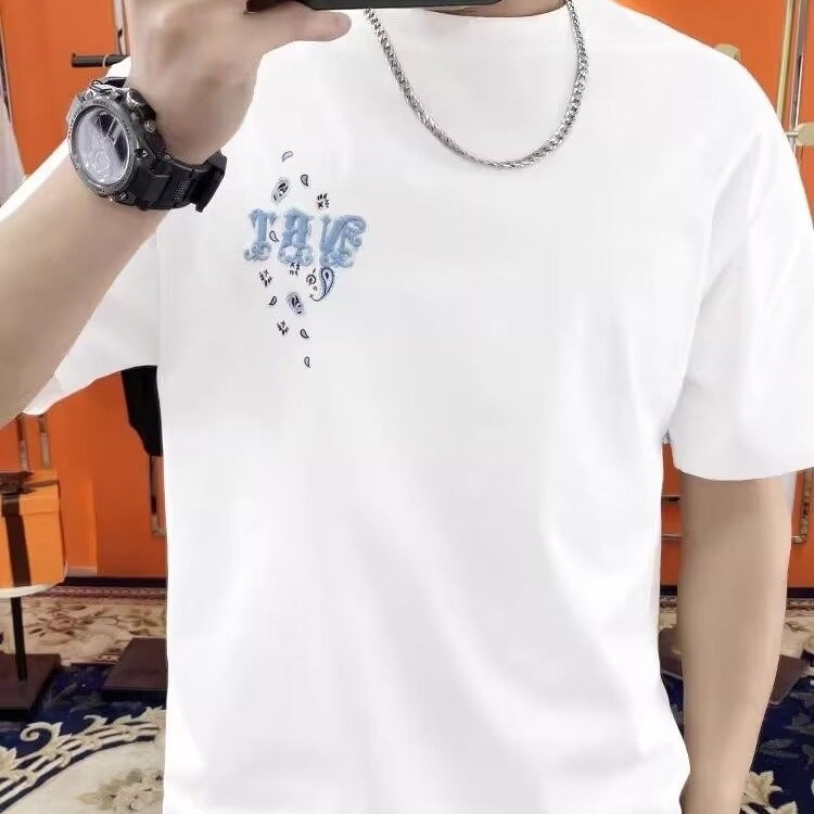 2024 Summer European Fashion Brand Internet Celebrant Heavy Industry Printed Short-Sleeved T-Shirt Men'S Fashionable Slim-Fit All-Match Elastic Round Neck T-Thin - Image 5