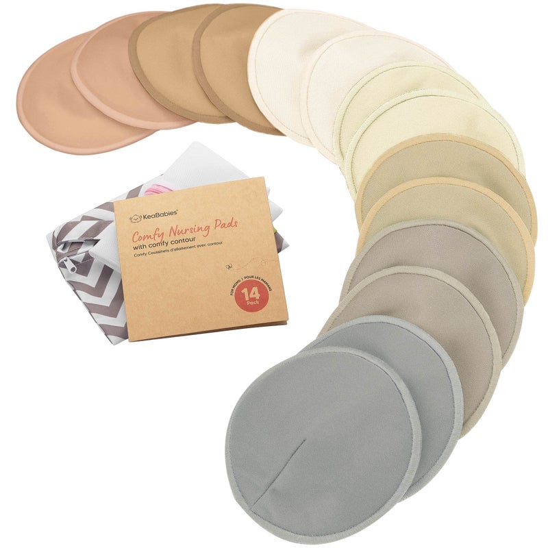 KeaBabies Organic Nursing Pads - 14 Washable Breast Pads for Breastfeeding, Wash Bag, Viscose Derived from Bamboo Reusable Nipple Covers for Breastfeeding Essentials, Soft & Absorbent (Earth, L 4.8") - Image 1