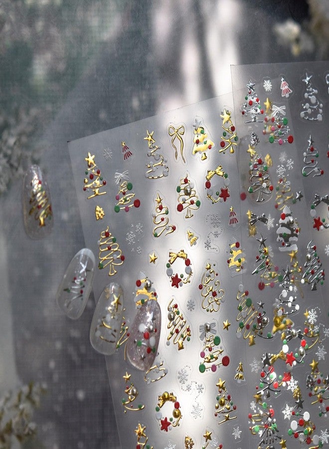LIFOOST Crystal Diamond Nail Art Stickers Gold Christmas Tree Bows White Snowflakes Accessories Winter Xmas Holiday Manicure DIY Nail Supplies - Image 5