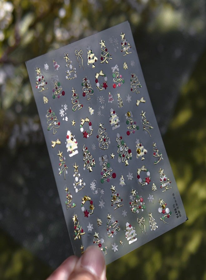 LIFOOST Crystal Diamond Nail Art Stickers Gold Christmas Tree Bows White Snowflakes Accessories Winter Xmas Holiday Manicure DIY Nail Supplies - Image 2
