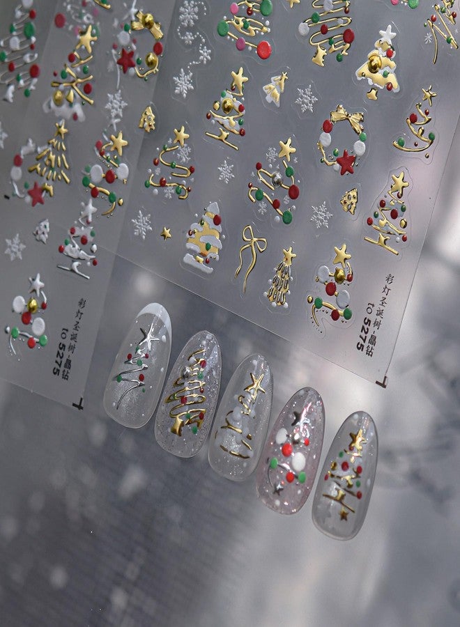 LIFOOST Crystal Diamond Nail Art Stickers Gold Christmas Tree Bows White Snowflakes Accessories Winter Xmas Holiday Manicure DIY Nail Supplies - Image 1