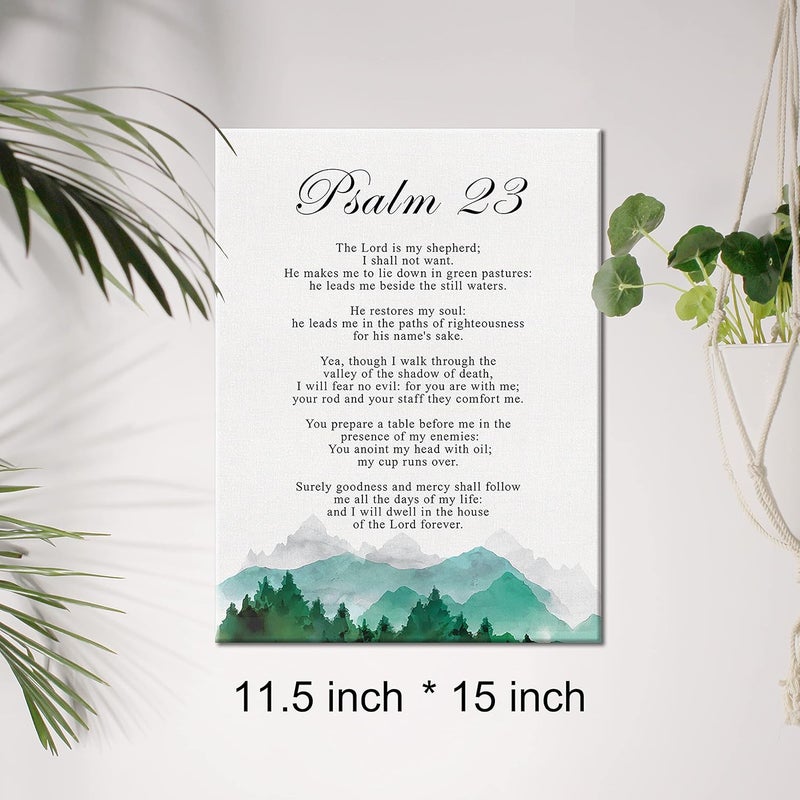 JerLoe Christian Canvas Wall Art Psalm 23 the Lord is My Shepherd Canvas Print Positive Scripture Canvas Painting Home Bedroom Wall Decor Framed Baptism Gift 12x15 Inch - Image 2