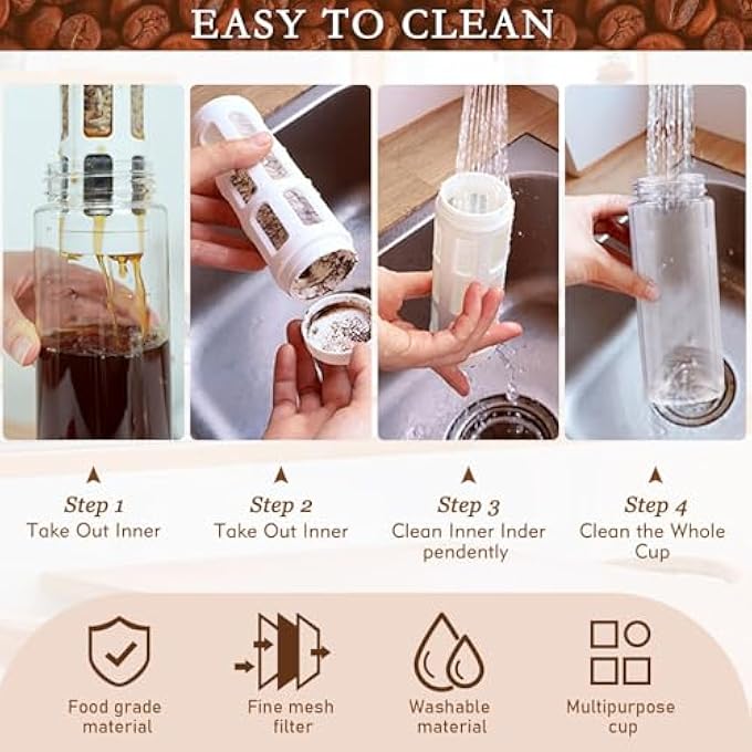 Bukela Cold Brew Coffee Maker White Cold Brew Maker 550Ml Pitcher 186Oz Coldbrew Coffee Pitcher With Portable Handle Coldbrew Cup Lightweight Coldbrews Kit For Concentrate Tea Water - Image 4