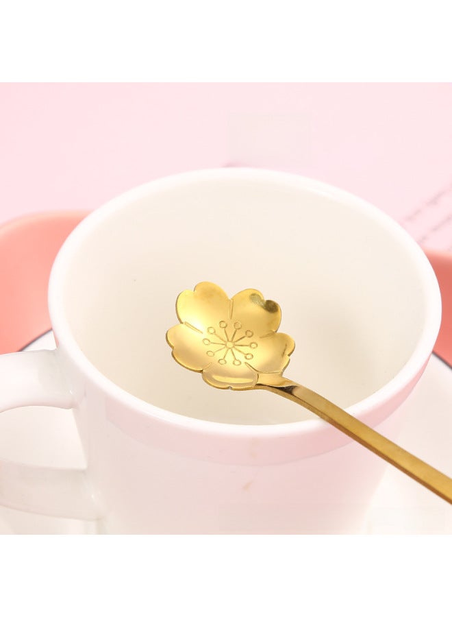 Japanese And Korean Creative Stainless Steel Ceramic Handle Flower Spoon Coffee Spoon Mixing Spoon Dessert Spoon Bird's Nest Spoon Cherry Blossom Rose Spoon-Color:Silver Cherry Blossom "short 12.5cm]