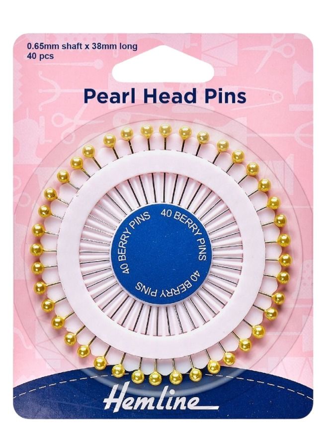 Hemline 40-Piece Pearl Head Pins 38 Millimeter Long Suitable For Medium Weight Fabrics Easy to Use - Image 1