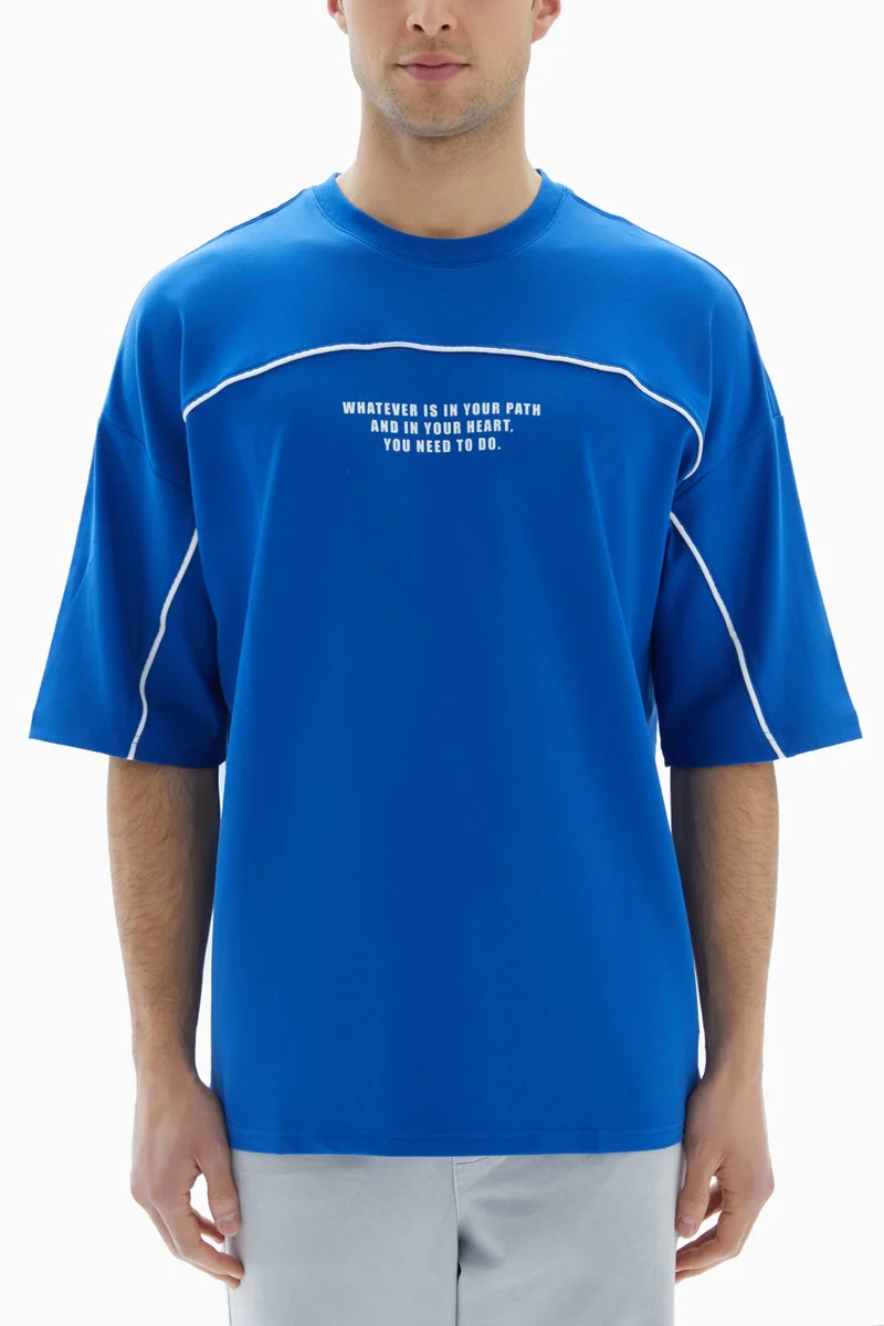 Wecre8 Blue "Walk This Path" Printed T-shirt By WECRE8