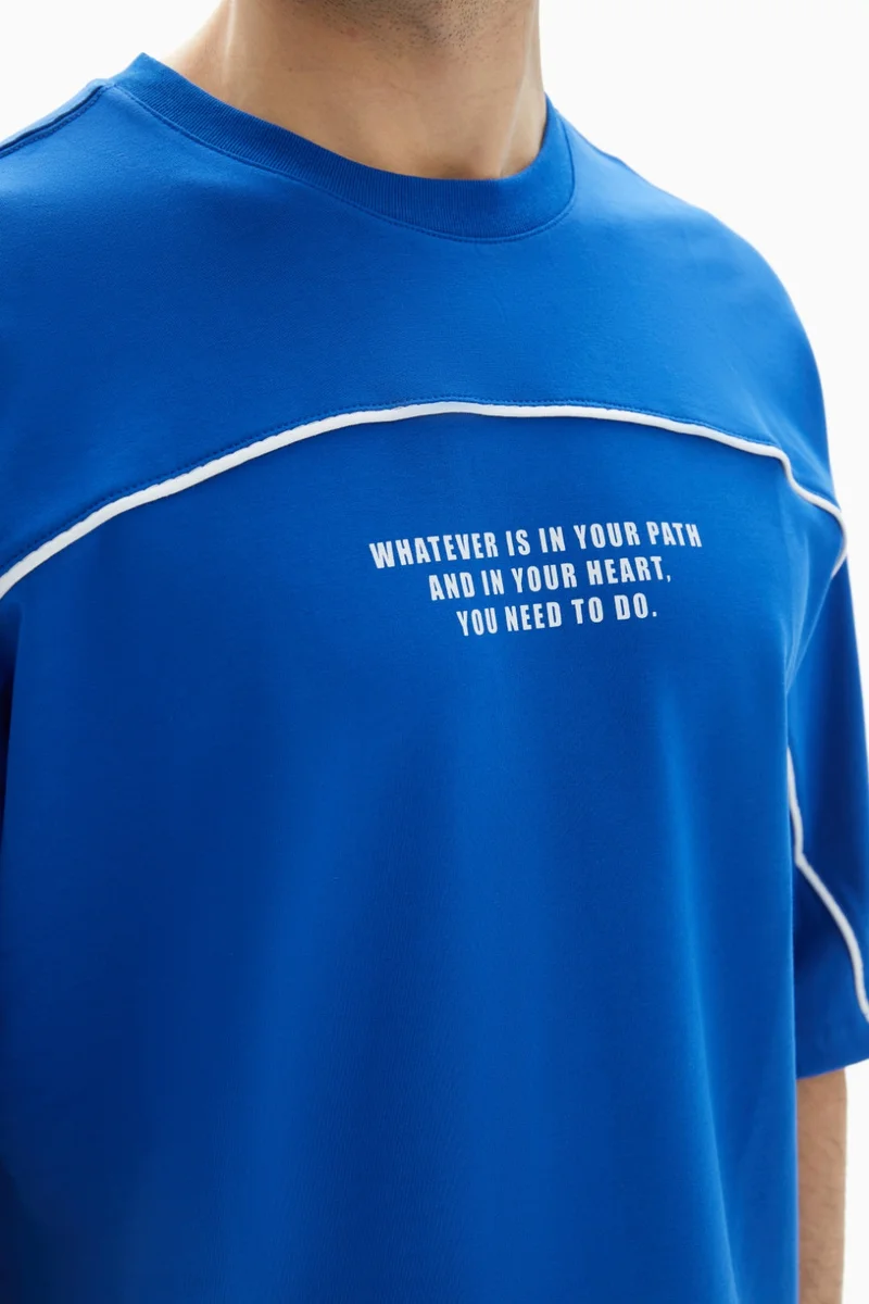 Wecre8 Blue "Walk This Path" Printed T-shirt By WECRE8