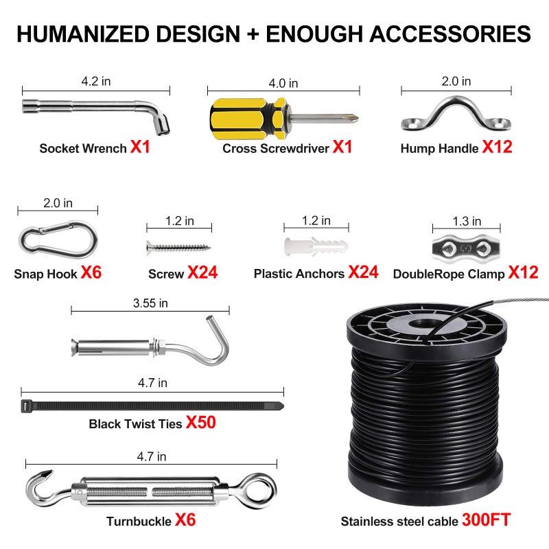 BLIKA String Light Hanging Kits, 300FT Coated Stainless Steel 304 Wire Rope, Outdoor Light Guide Wire, Globe String Light Suspension Kit Included Turnbuckles, Enough Accessories, Use Manual - Image 5