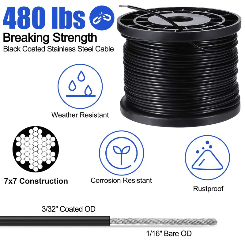 BLIKA String Light Hanging Kits, 300FT Coated Stainless Steel 304 Wire Rope, Outdoor Light Guide Wire, Globe String Light Suspension Kit Included Turnbuckles, Enough Accessories, Use Manual - Image 2