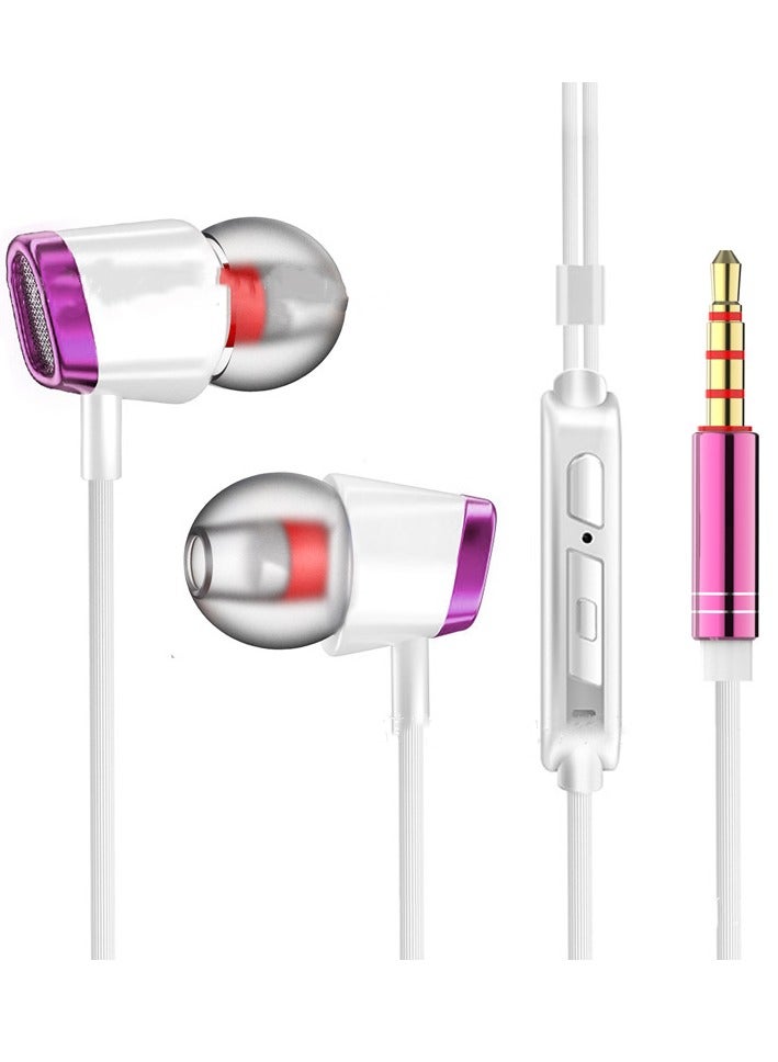 In-ear sports headphones wired with microphone high quality earplugs (white and pink)  - Image 1