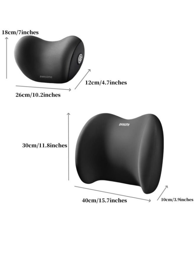 MLADEN Car Lumbar Support Pillow and Car Neck Pillow Kit with Memory Foam,Ergonomic Seat Cushion for Lower Back Support for Car Office Chair,Ergonomic Car Seat Headrest & Lumbar Cushion with Adjustable Strap for Neck Back Pain Relief,Black - Image 2